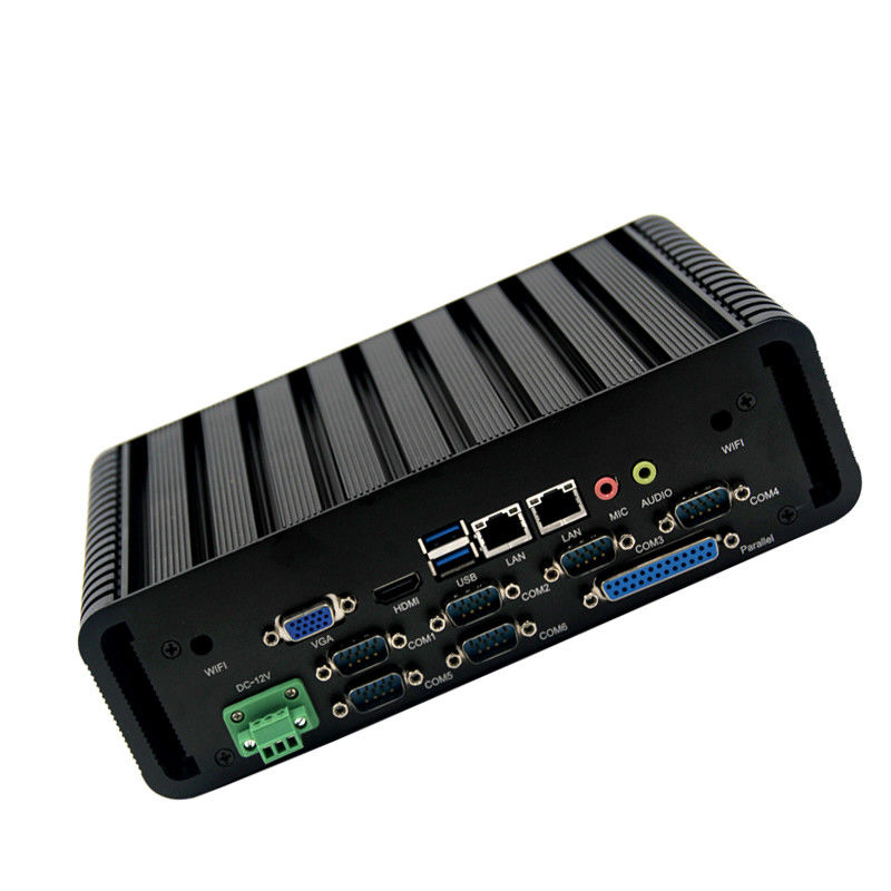 Quad Core J1900 Fanless Industrial Mini PC 6COM 2 gigabit LAN LPT port